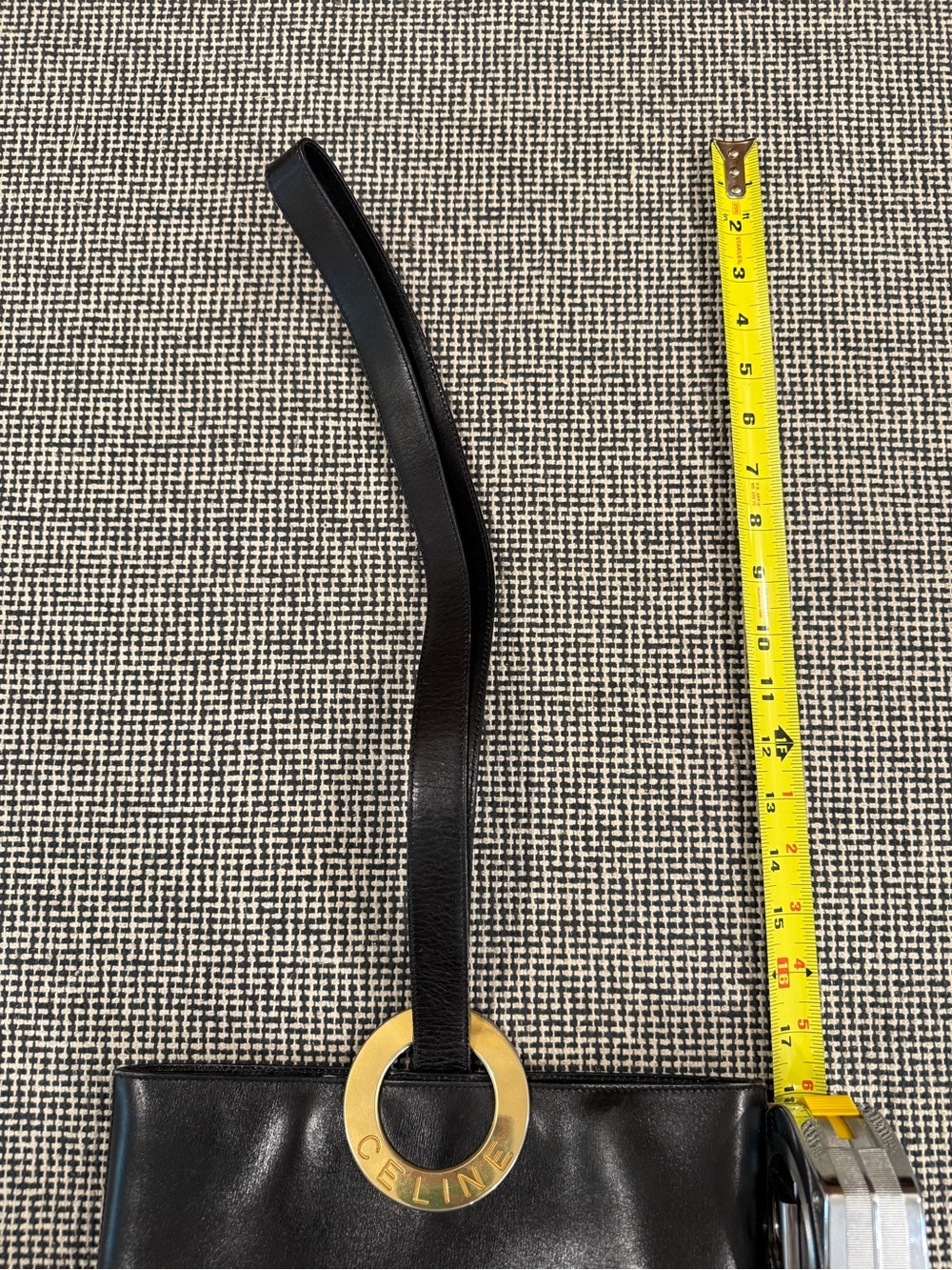 Celine Black Leather Shoulder Bag with Gold Logo O-Ring - Picture 3 of 13
